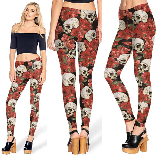 Halloween Casual Women's Leggings Women Mid Waist Skeleton Digital Printing Yoga Leggings Pants Gym Tight Trousers Workout