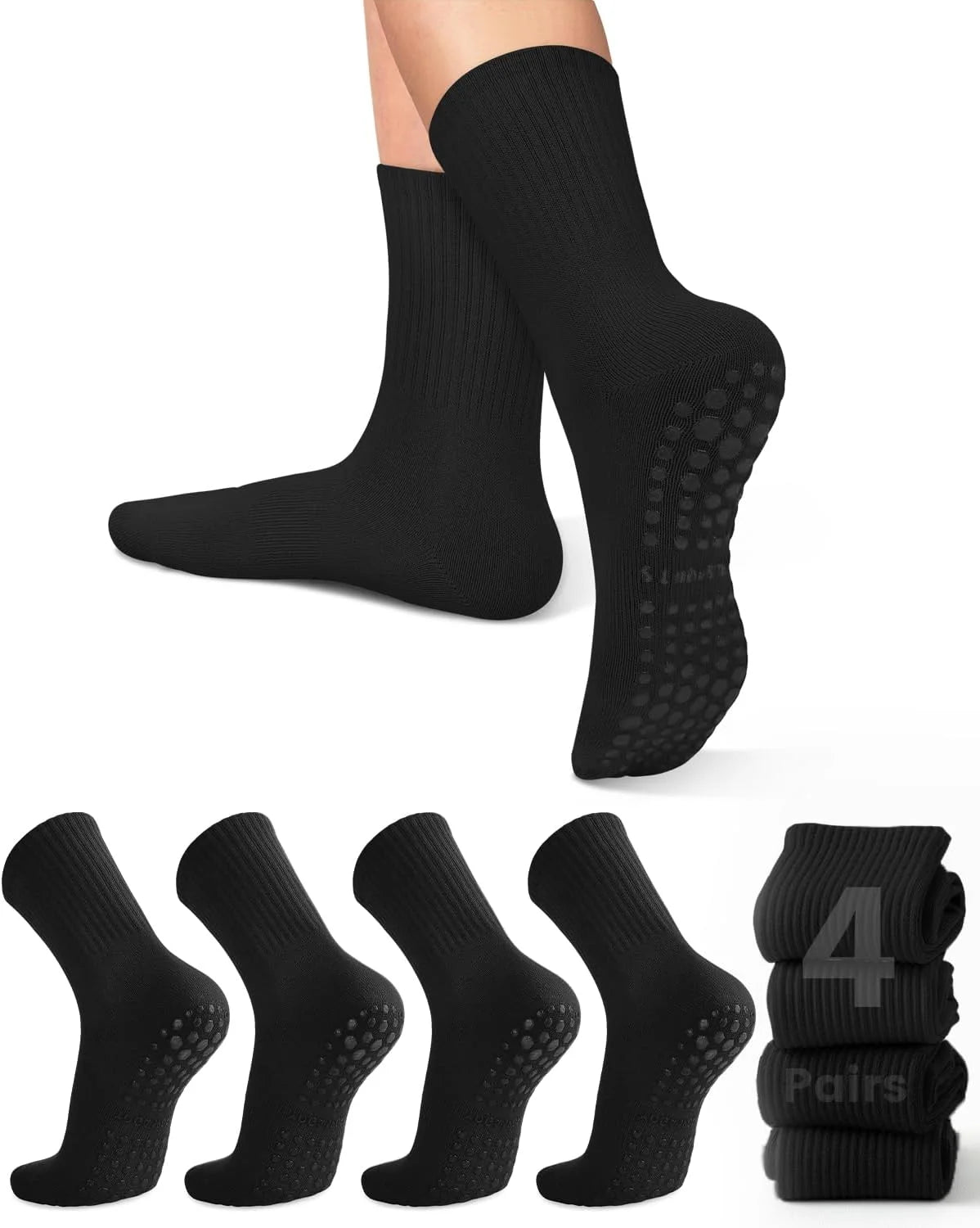 4-6 pairs of women's yoga socks, solid color midsole anti slip grip yoga Pilates ballet socks
