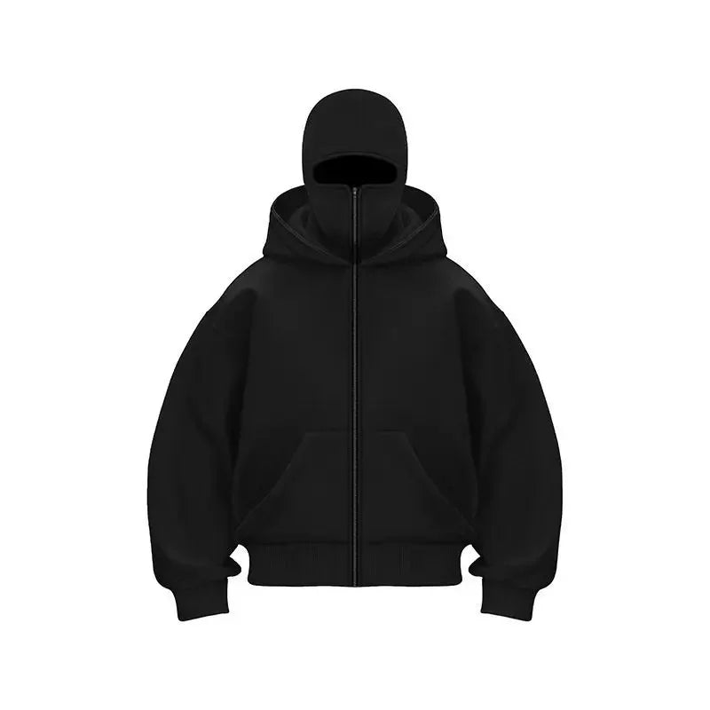 Adult Zipper Hooded Sweatshirt Soft Fleece Jacket With Hoodie Mask Men Women Windbreaker  Casual Outwear Loose Sports Coat Tops