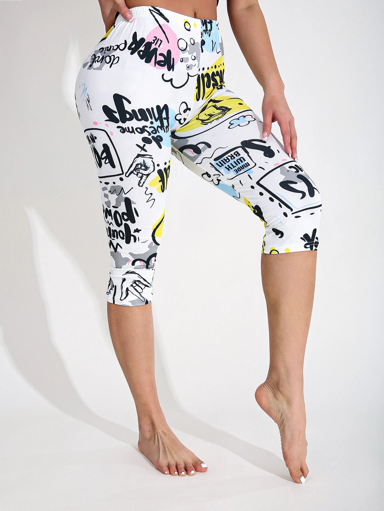 Spring Summer Fashion Casual Women's High Stretch Legging White Yellow Fitness Sports Sexy Yoga Tight Seven Point Pencil Pants