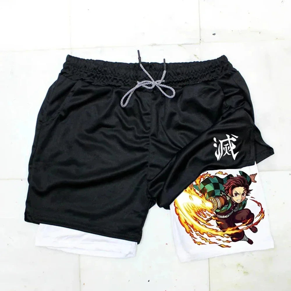 Outdoor Jogging Fitness Shorts Men's Printed Performance Double Layer Shorts Gym Workout Training Pants M-3xl