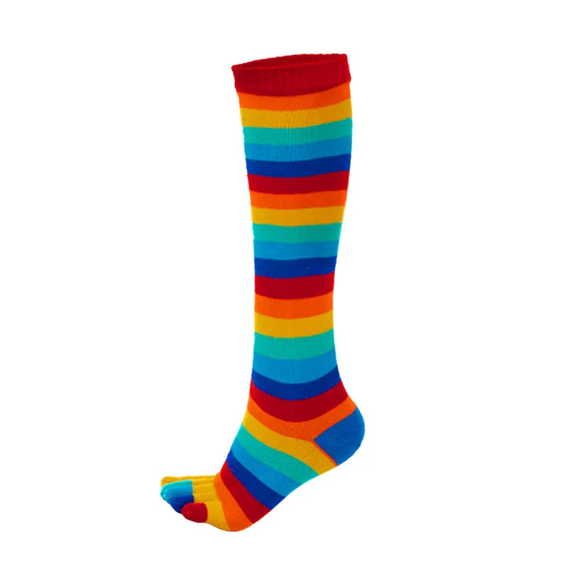 Women Girls Split Toe Calf Socks Rainbow Stockings Colorful Striped Clover Printed Happy Sock Cotton Long 5 Finger Sock Fashions