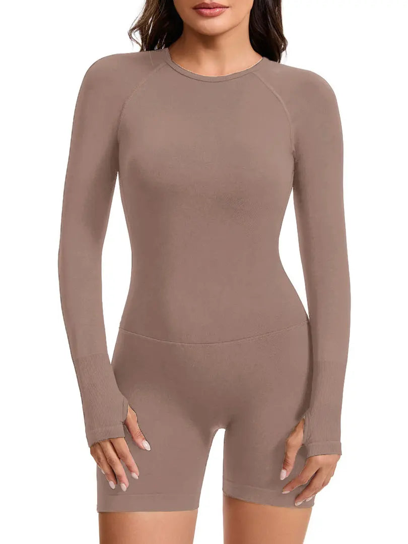 NCLAGEN Long Sleeve One Piece Gym Clothes Women Yoga Playsuit Open Back Fitness Workout Jumpsuit Backless Set Siamese Sportswear