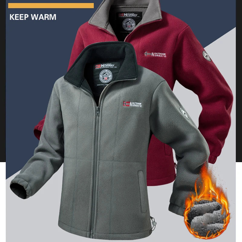 2025 Men's Fleece Coat Autumn and Winter Thickened Warm Windproof Cold-proof Loose Plus Size Outdoor Sports Collar Fleece Jacket