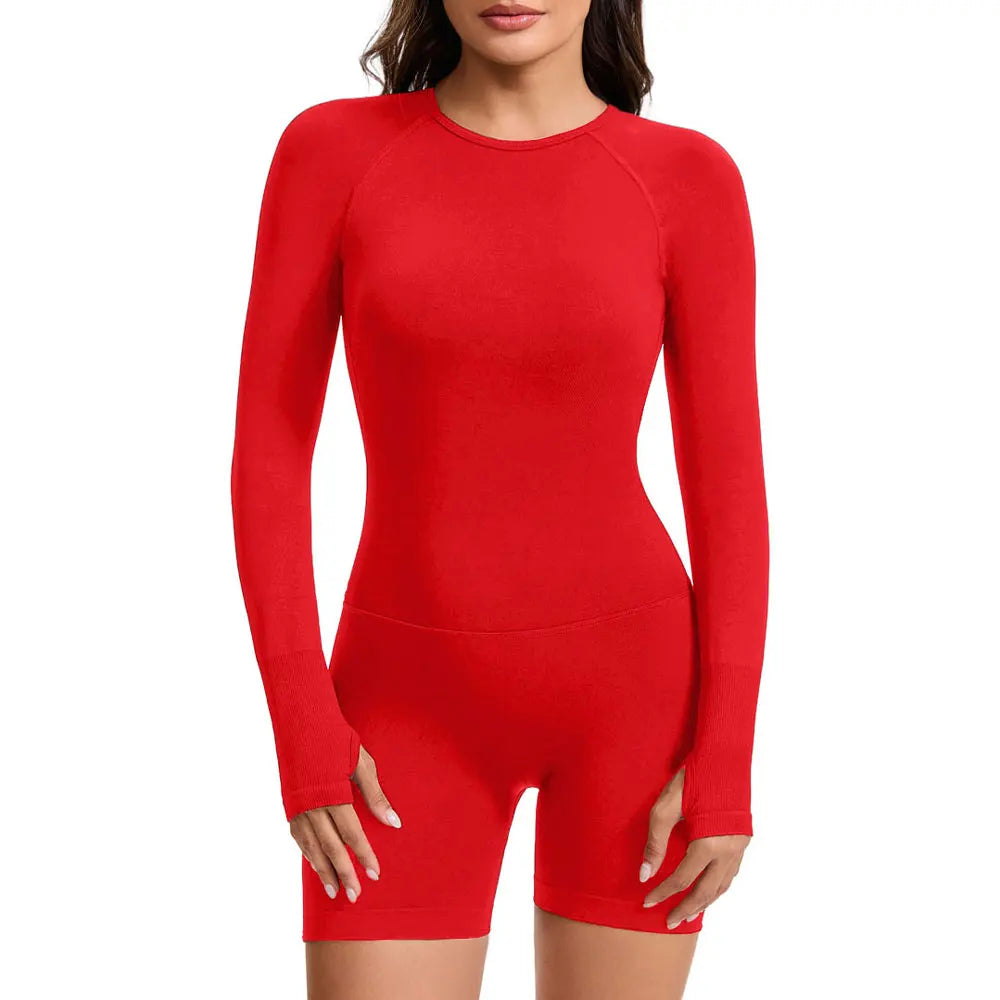 NCLAGEN Long Sleeve One Piece Gym Clothes Women Yoga Playsuit Open Back Fitness Workout Jumpsuit Backless Set Siamese Sportswear