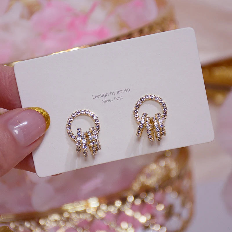 Korean Super Shining Buckle Circle Earrings for Women 14k Real Gold Elegant AAA Zirconia Stud Earring Birthday Gift Brincos