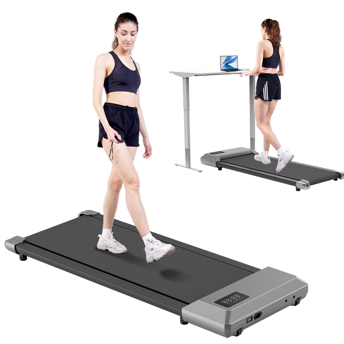 2in1 Walking Pad Mini Treadmill Portable for Home&Office Under Desk LCD Screen Max 250lbs Quiet Treadmills Exercise Machine