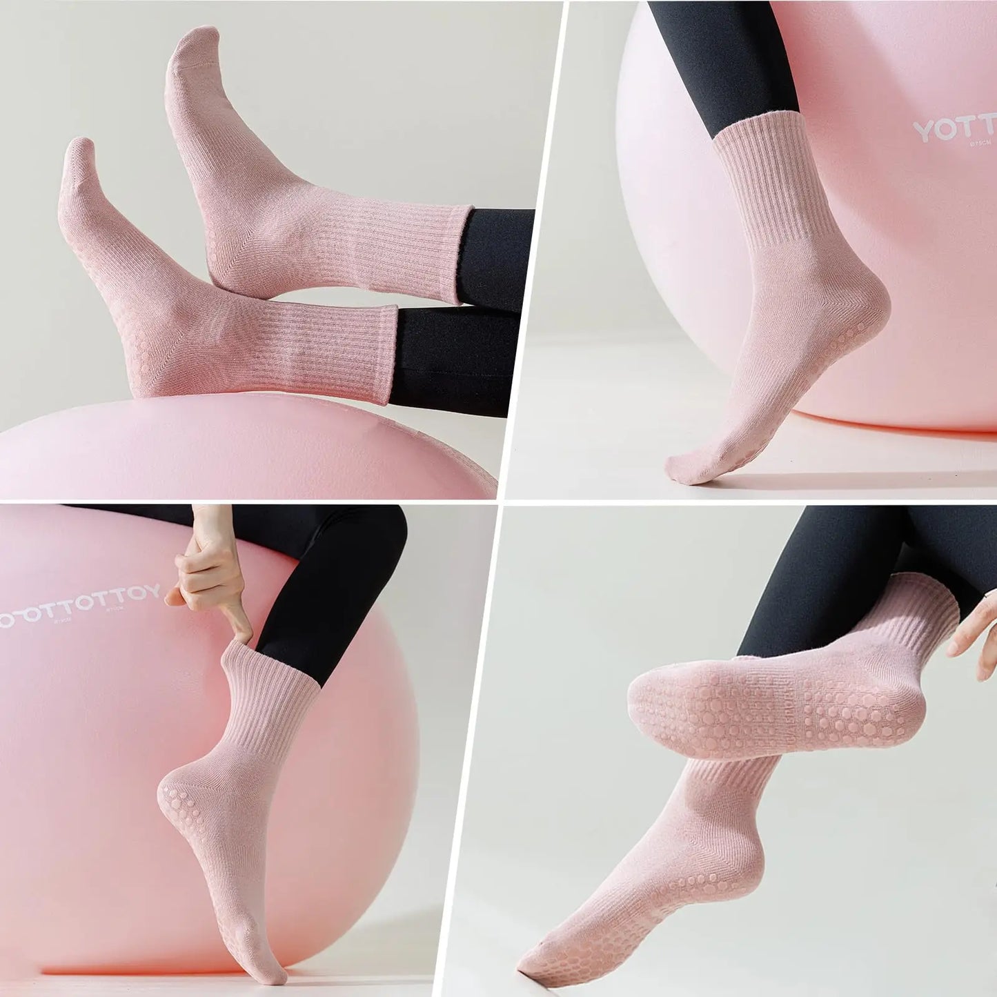 4-6 pairs of women's yoga socks, solid color midsole anti slip grip yoga Pilates ballet socks
