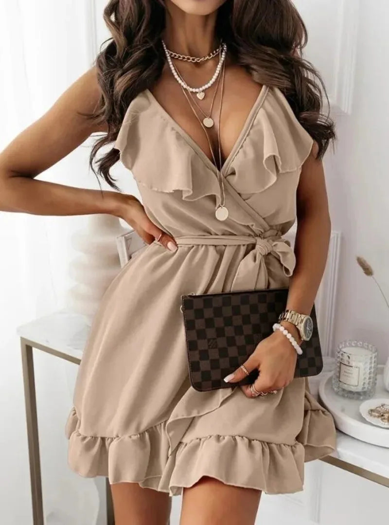 Women's Clothing Spring and Summer European and American New Fashion Street Solid Color Sexy Fashion Strap Dress