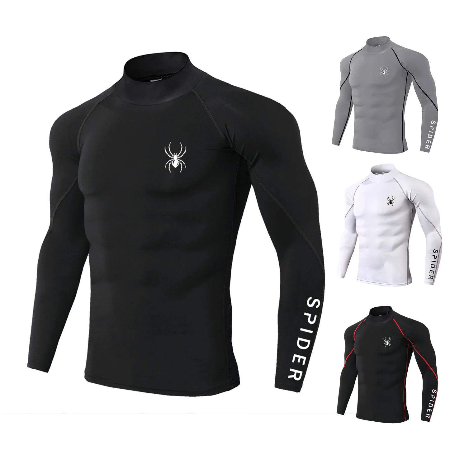 Mens Running T-shirts Compression Long Sleeve Sport Shirts Spider Printing Fitness Training Jogging Gym Quick Dry Tee