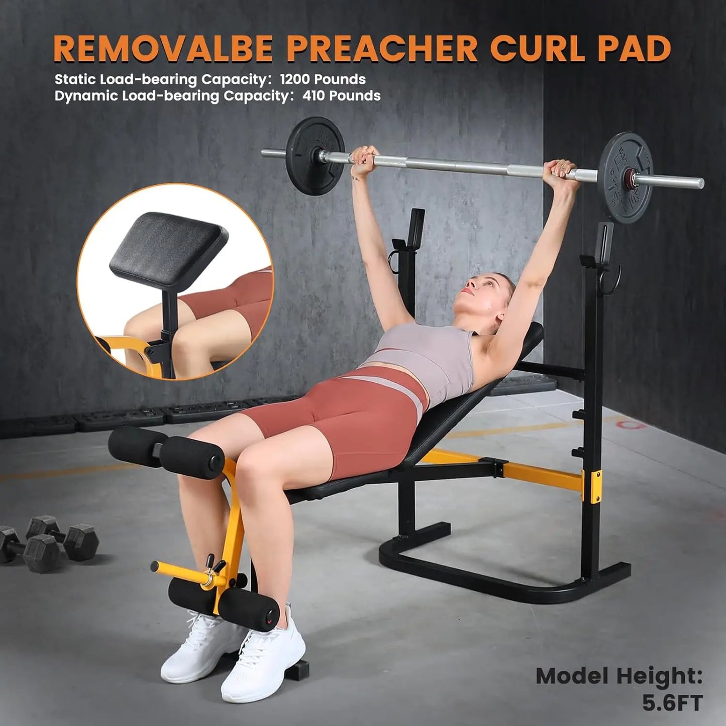 Adjustable Weight Bench Press Set with Squat Rack Dual Function Leg Exercises Preacher Curl Rack Pad Strength Training for Home