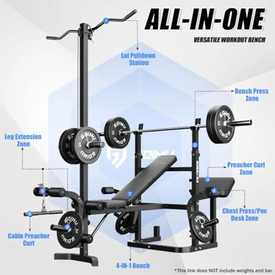 900LBS Weight Bench Set with Leg Extension, 9 in 1 Workout Press with Preacher Curl Pad and LAT Pulldown, Strength Training Bench for Home Gym