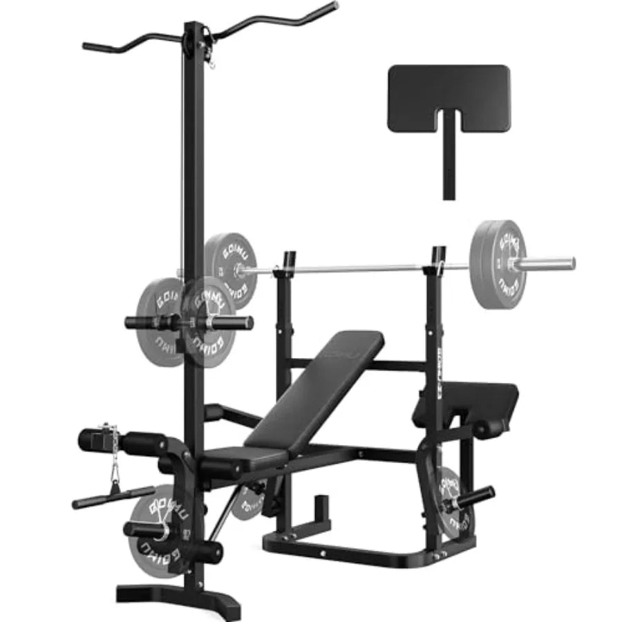 900LBS Weight Bench Set with Leg Extension, 9 in 1 Workout Press with Preacher Curl Pad and LAT Pulldown, Strength Training Bench for Home Gym