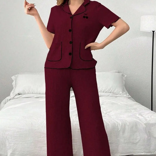 Women's Home Wear New Short-sleeved Trousers Cardigan Lapel Pajamas New Two-piece Home Wear Loungewear Women