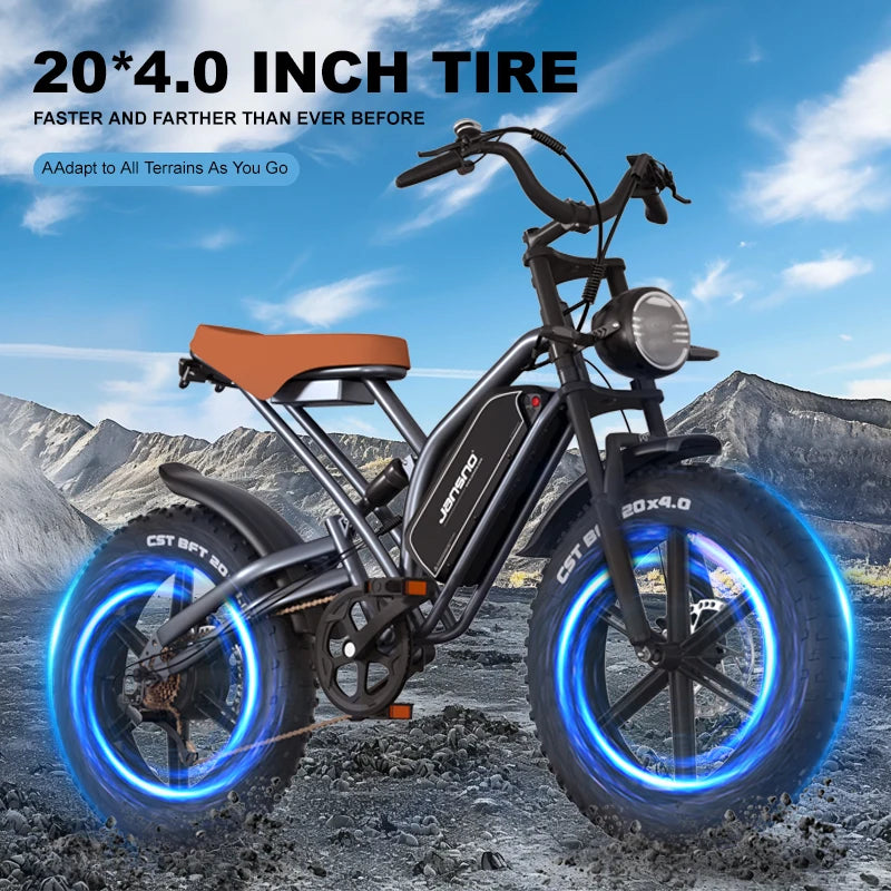750W brushless DC adult electric bicycle, 48V 14Ah detachable battery 5-speed 20 "x 4.0mm thick tires suitable adult riding mult