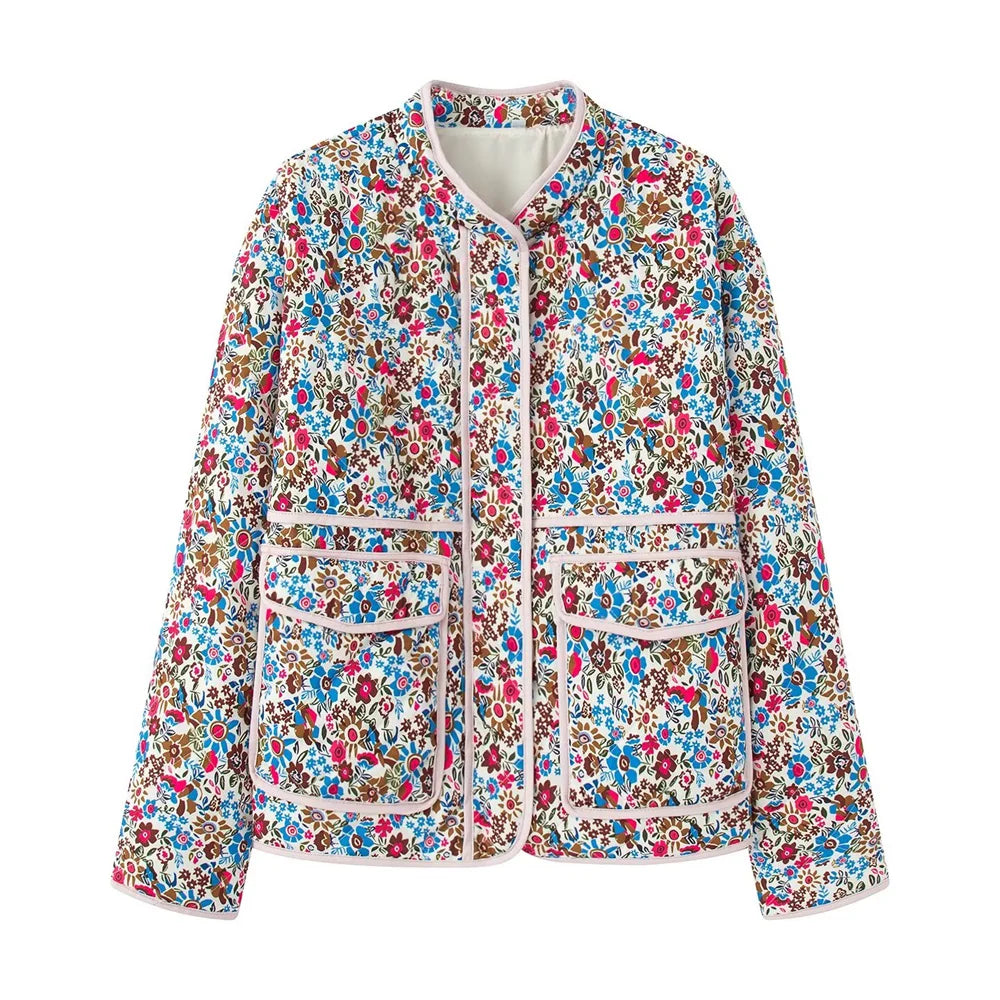 Autumn and winter women's clothing new fashion versatile retro printed warm loose cotton jacket