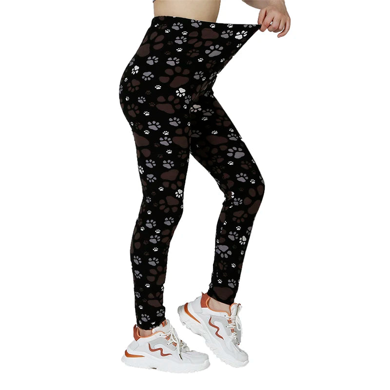 PD43 European and American Casual High Elastic Bottom Pants with Printed Small Feet and Claw Printed Pants for External Wear