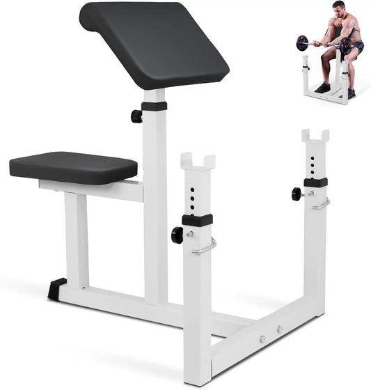 Preacher Curl Weight Bench Adjustable for Arm Curling Strength Training Isolated Barbell Dumbbell Bicep Tricep Muscle Seated Ben