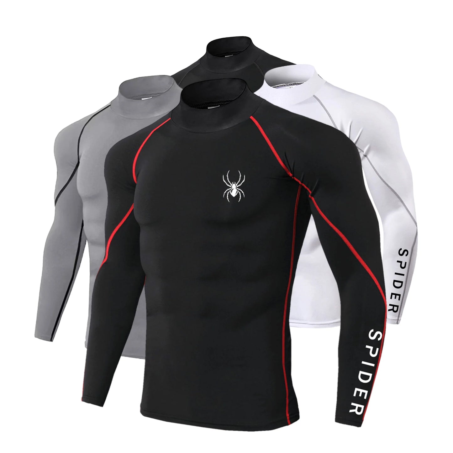 Mens Running T-shirts Compression Long Sleeve Sport Shirts Spider Printing Fitness Training Jogging Gym Quick Dry Tee