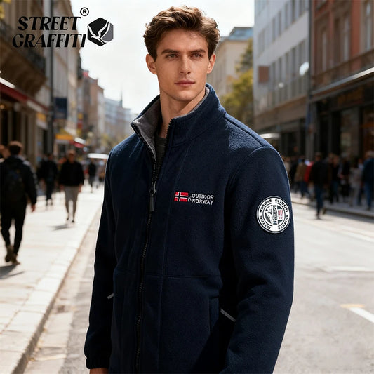 2025 Men's Fleece Coat Autumn and Winter Thickened Warm Windproof Cold-proof Loose Plus Size Outdoor Sports Collar Fleece Jacket