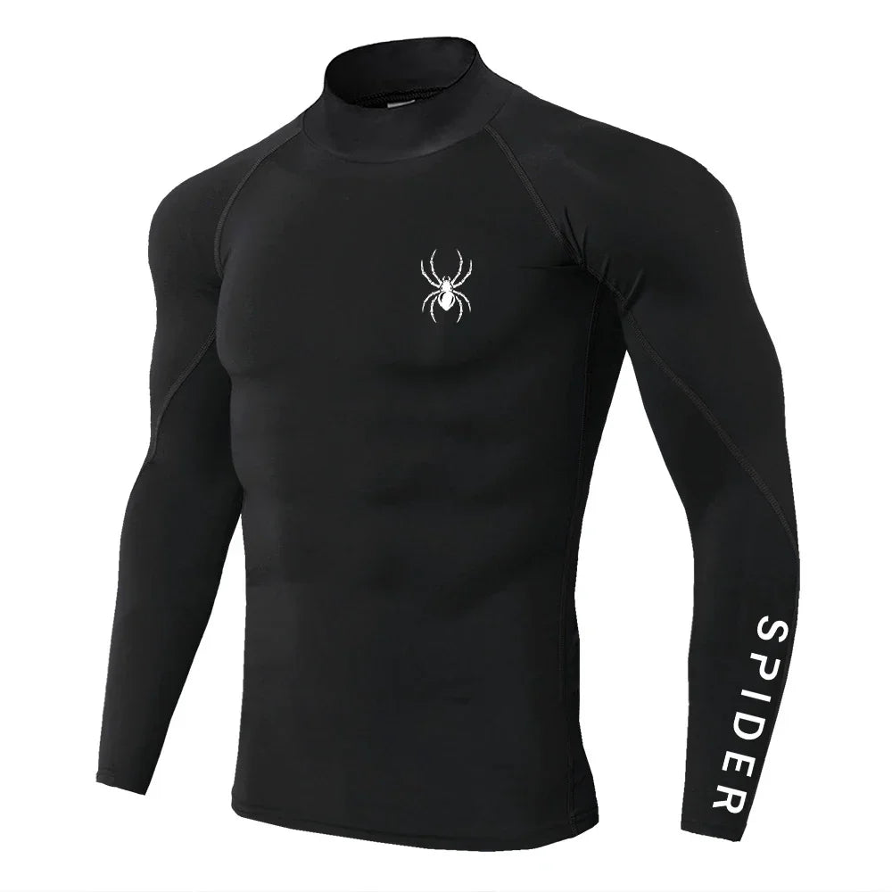 Mens Running T-shirts Compression Long Sleeve Sport Shirts Spider Printing Fitness Training Jogging Gym Quick Dry Tee