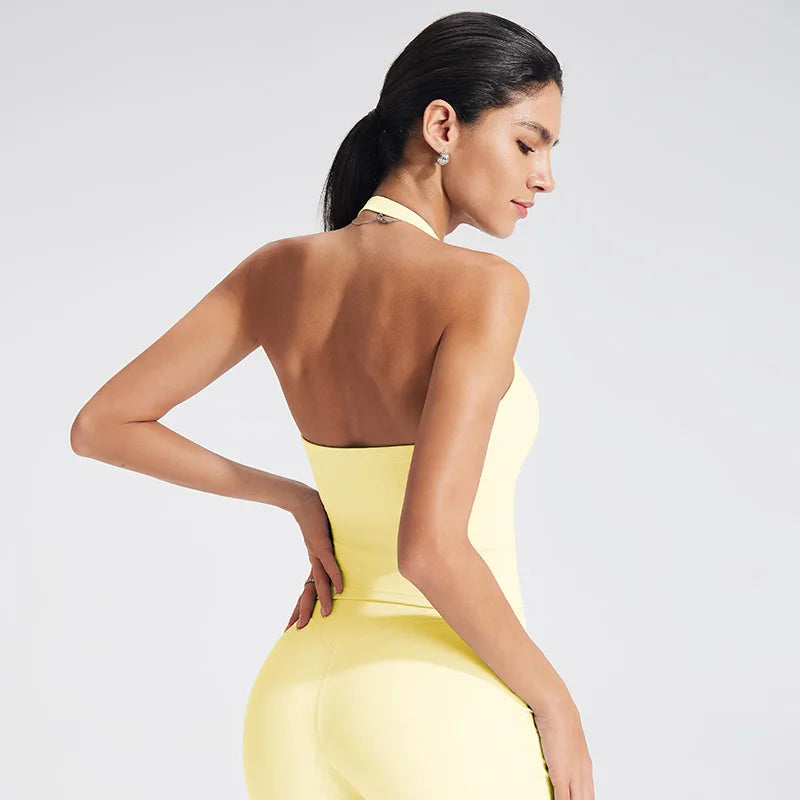 NCLAGEN Yoga Halter Top Women With built in bra Gym Clothes Open Back Buttery-soft Breathable Running Tank Fitness Pilates Vest