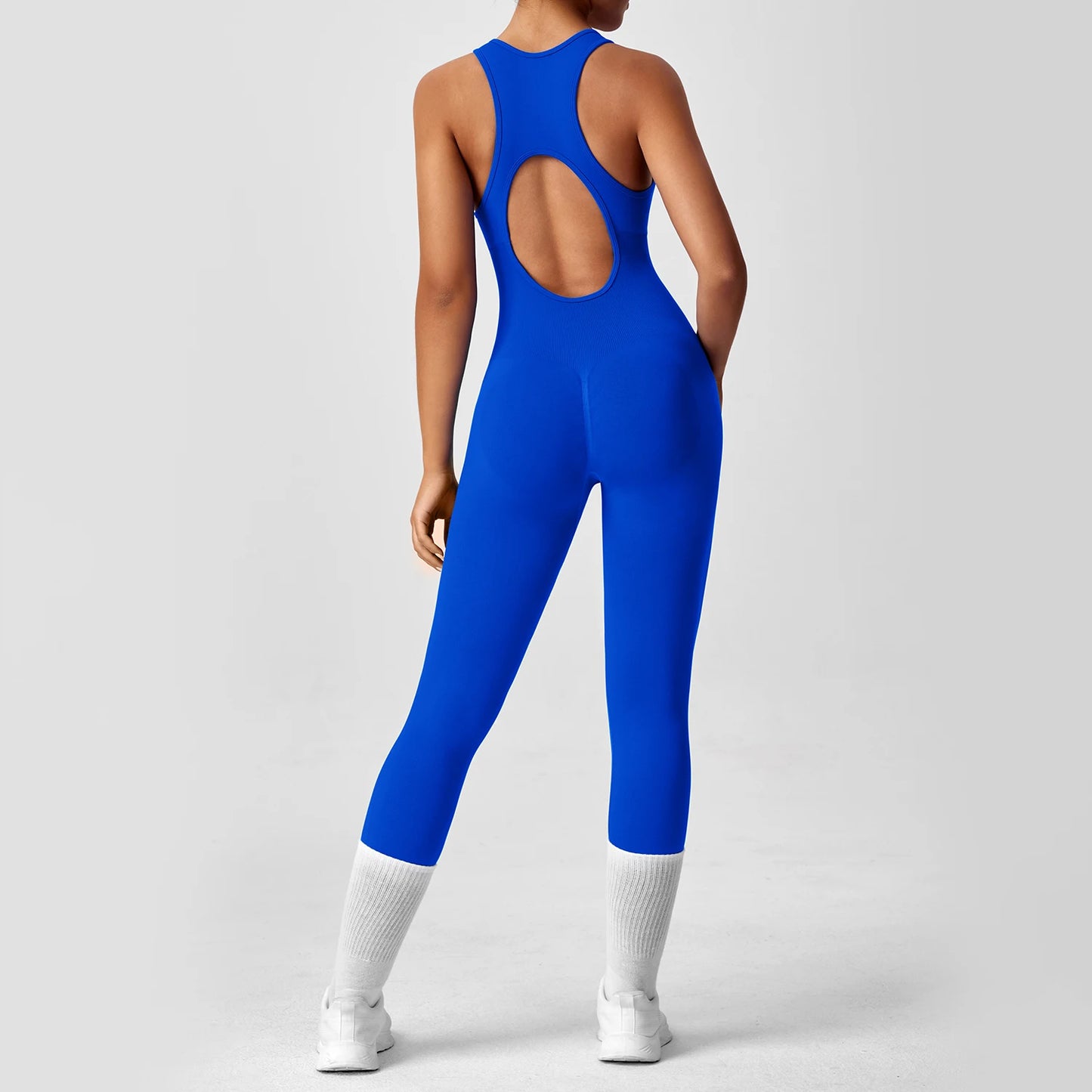Seamless Peach Booty One-Piece Yoga Bodysuit - V-Back Tummy Control Gym Outfit for Women - Sexy Workout Jumpsuit Fitness Bodycon