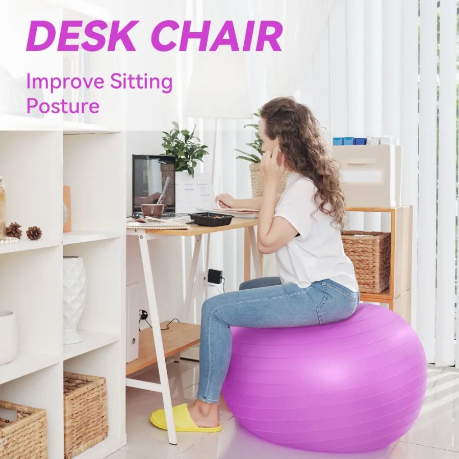 85cm AntiBurst Yoga Ball with Textured Stripes Exercise Stability Ball for Fitness Pregnancy and Physical Therapy