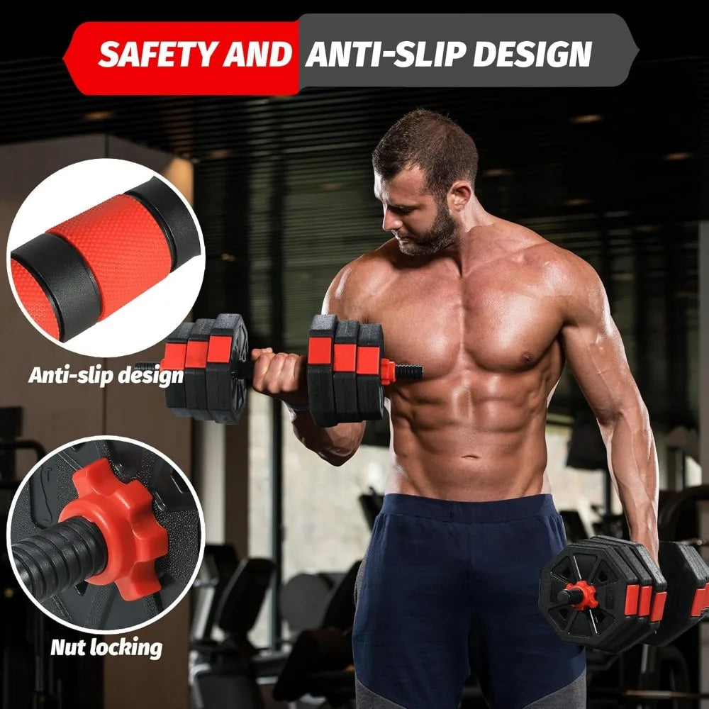 88-Pound 4-in-1 Adjustable Dumbbells Set, Dual Use as Barbell and Kettlebells for Home Gym Fitness Exercises