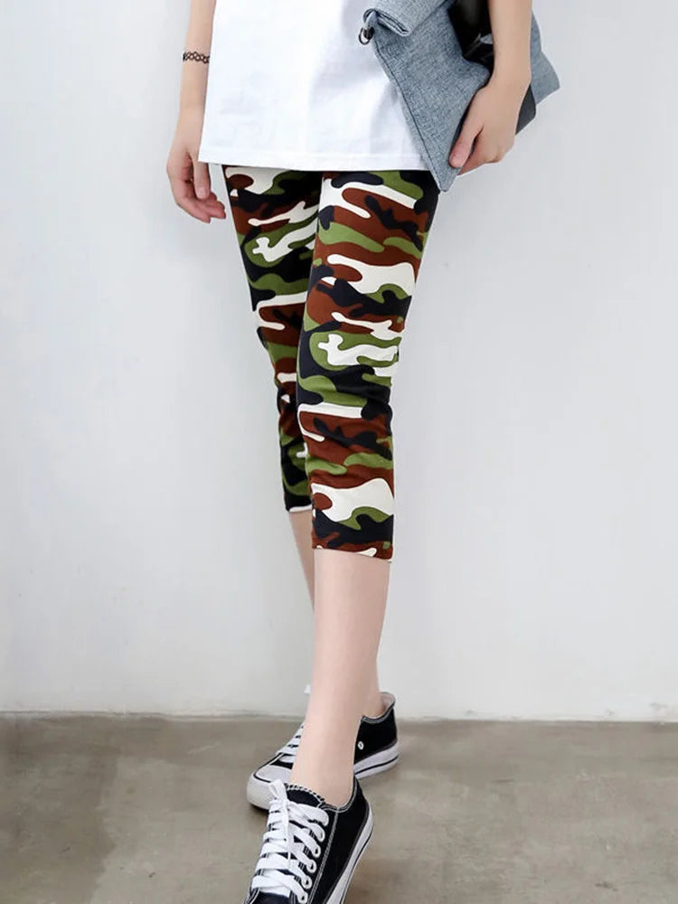 CUHAKCI Fitness Leggins Polyester Capris Workout Trousers Camouflage Printed Leggings Sexy Women Lady Army Green High Elastic