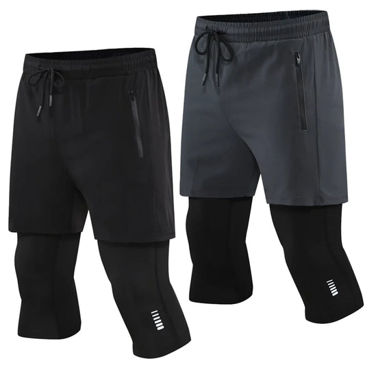 Men Tight Sport 2 In 1 Cropped Pants 2024 Summer Elastic Quick-dry Compression Workout Training Exercise Running Sports Shorts