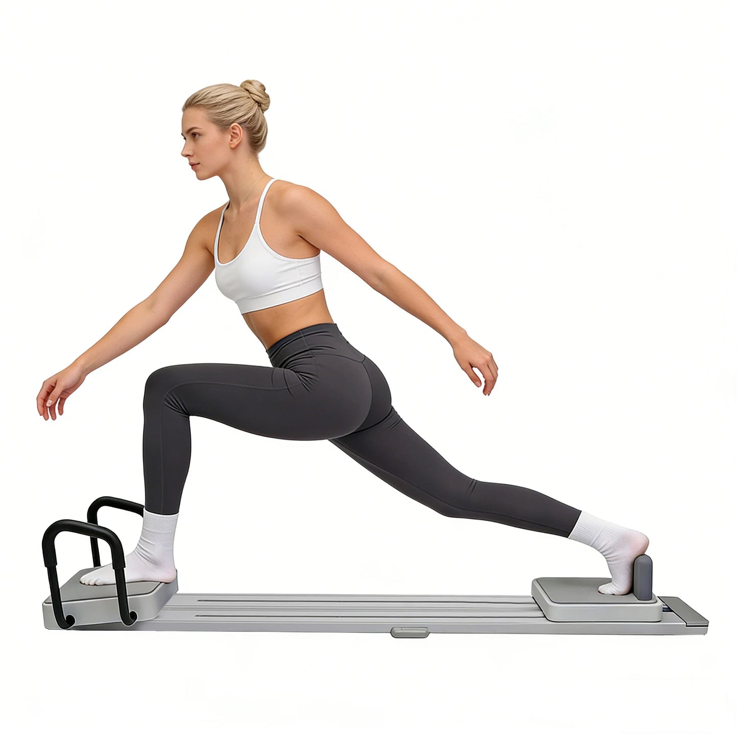 Pilates Reformer Board with 67.7'' Extended Track Multifunctional Pilates Ski Machine for Home Workout Quick Assembly 172*42*13CM