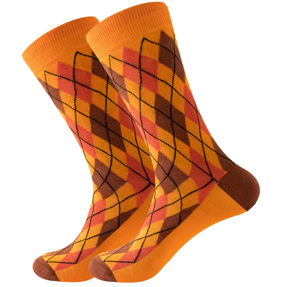 Men's Happy socks Colorful striped women's socks High quality checkered diamond geometry Harajuku combed cotton socks gift socks