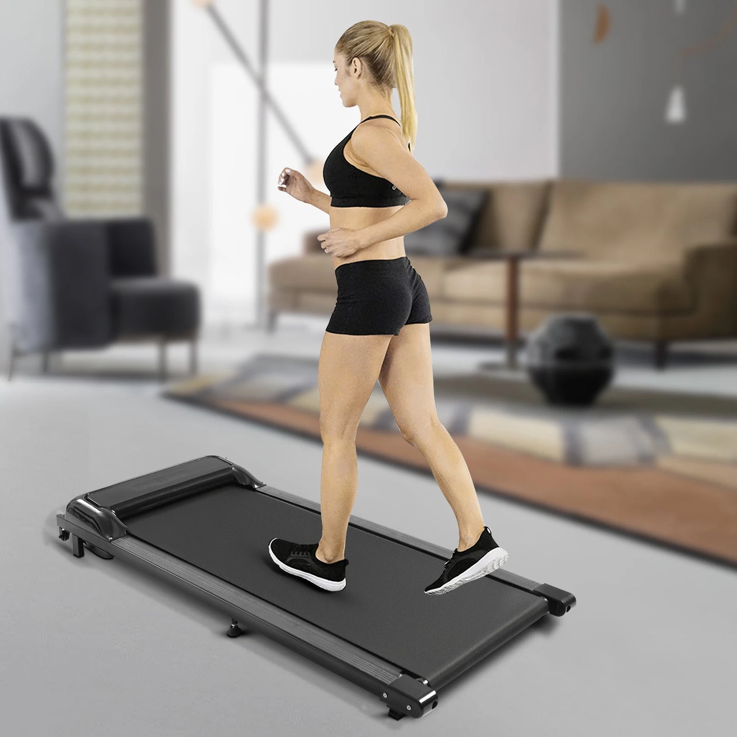 Under Desk Treadmill for Home Office, 2.25HP Quiet Portable Walking Jogging Machine with LED Display, Remote Control, 1-6km/h Speed, 100kg/220.46lbs Capacity, No Assembly Required, Easy Storage Under Bed