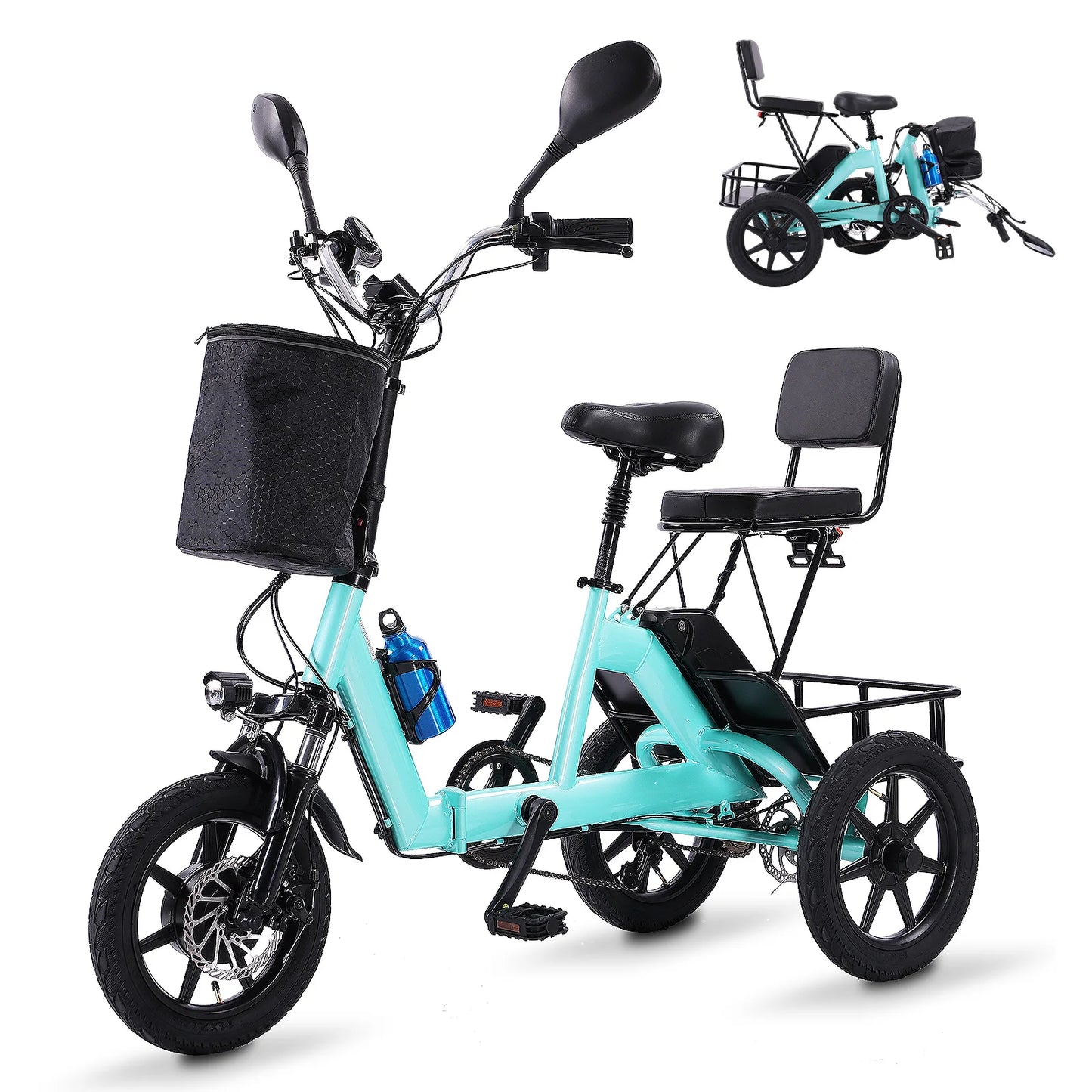 Electric Tricycle for Adults Foldable, 350W Electric Trike, Folding Trike Ebike, 3 Wheel Bikes for Adults 480Wh Removable Batter