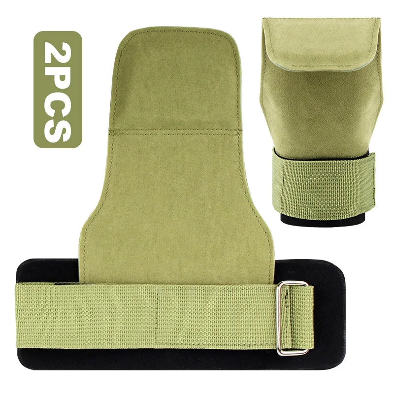 2Pcs Cowhide Gym Gloves Grips Anti-Skid Weight Power Booster Belt Lifting Pull-up Deadlift Workout Fitness Palm Training Guards