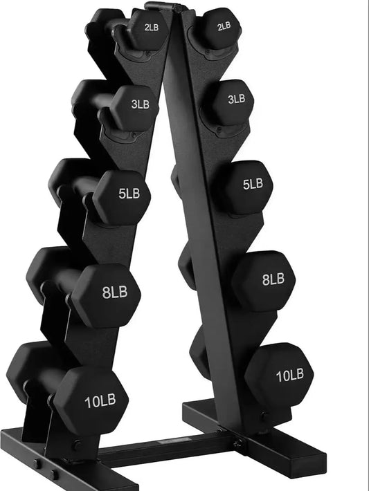 Neoprene Coated Dumbbell Weight Set With Storage Rack, Light Weights For Full Body Strength Training Fitness Workout