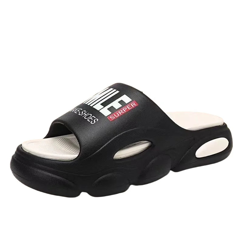 Men Thick Sole Summer Beach Slides Bathroom Anti Slip Slipper Soft Sandals Simplicity Ultra Light Letter Shoes Men Slippers