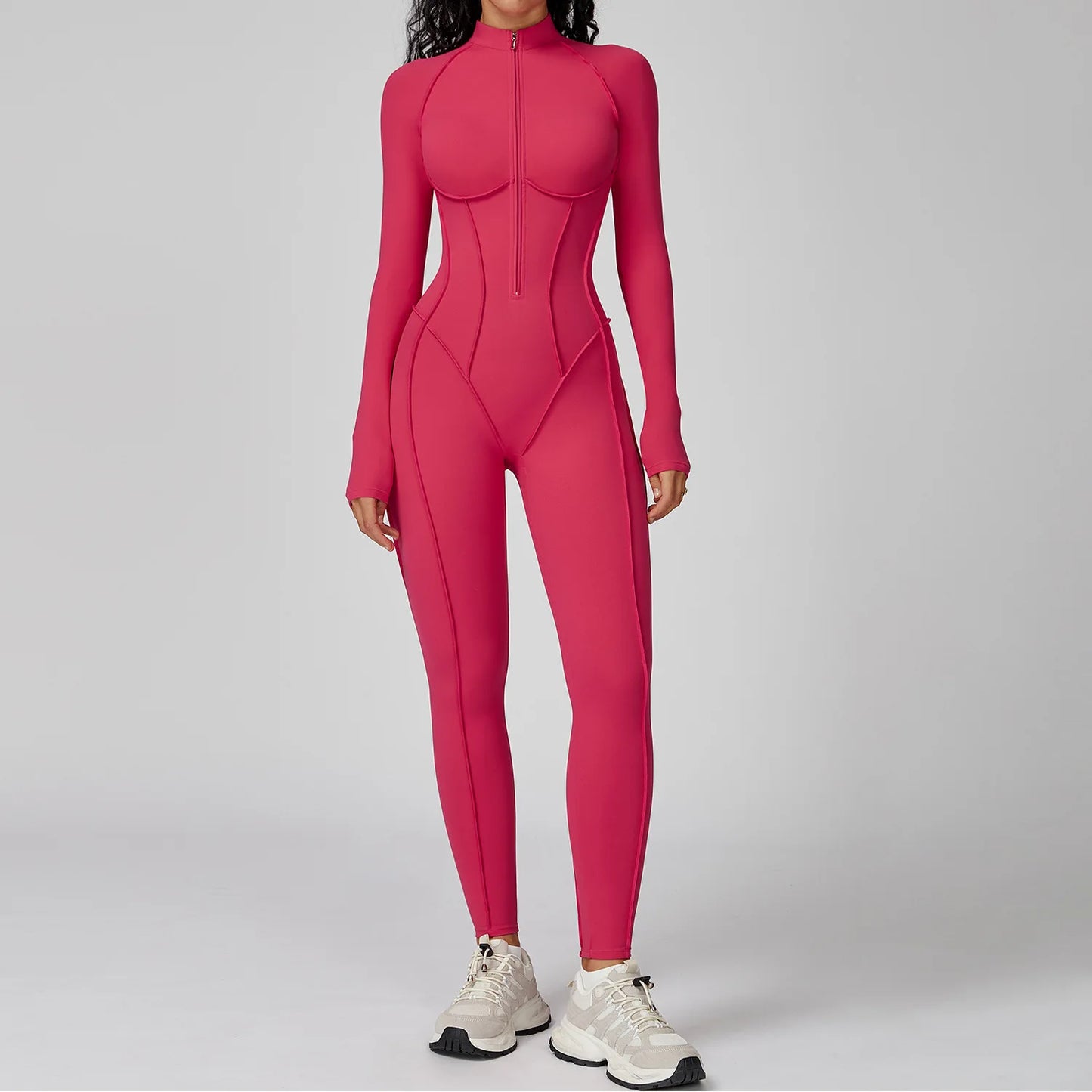 Sexy Rompers Workout Zipper Jumpsuit Long Sleeves Sports Bodysuits Women Gym Running Fitness Suits Gym Tracksuit Sportswear