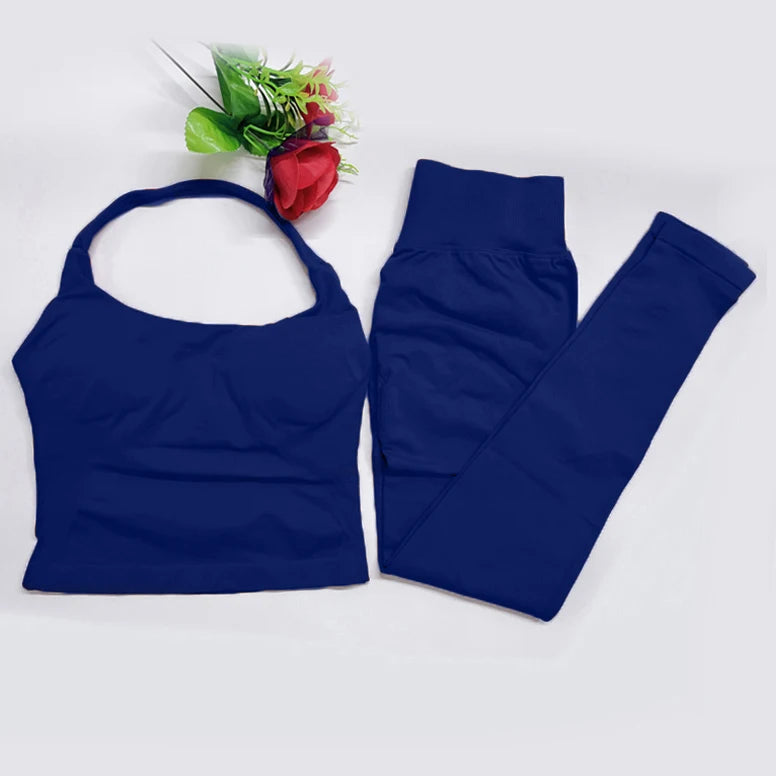 2026 Yoga outfit DFNNYE two Pieces Gym Set seamless Women DF impact backless Halter Top Leggings Fitness Clothes Workout sets