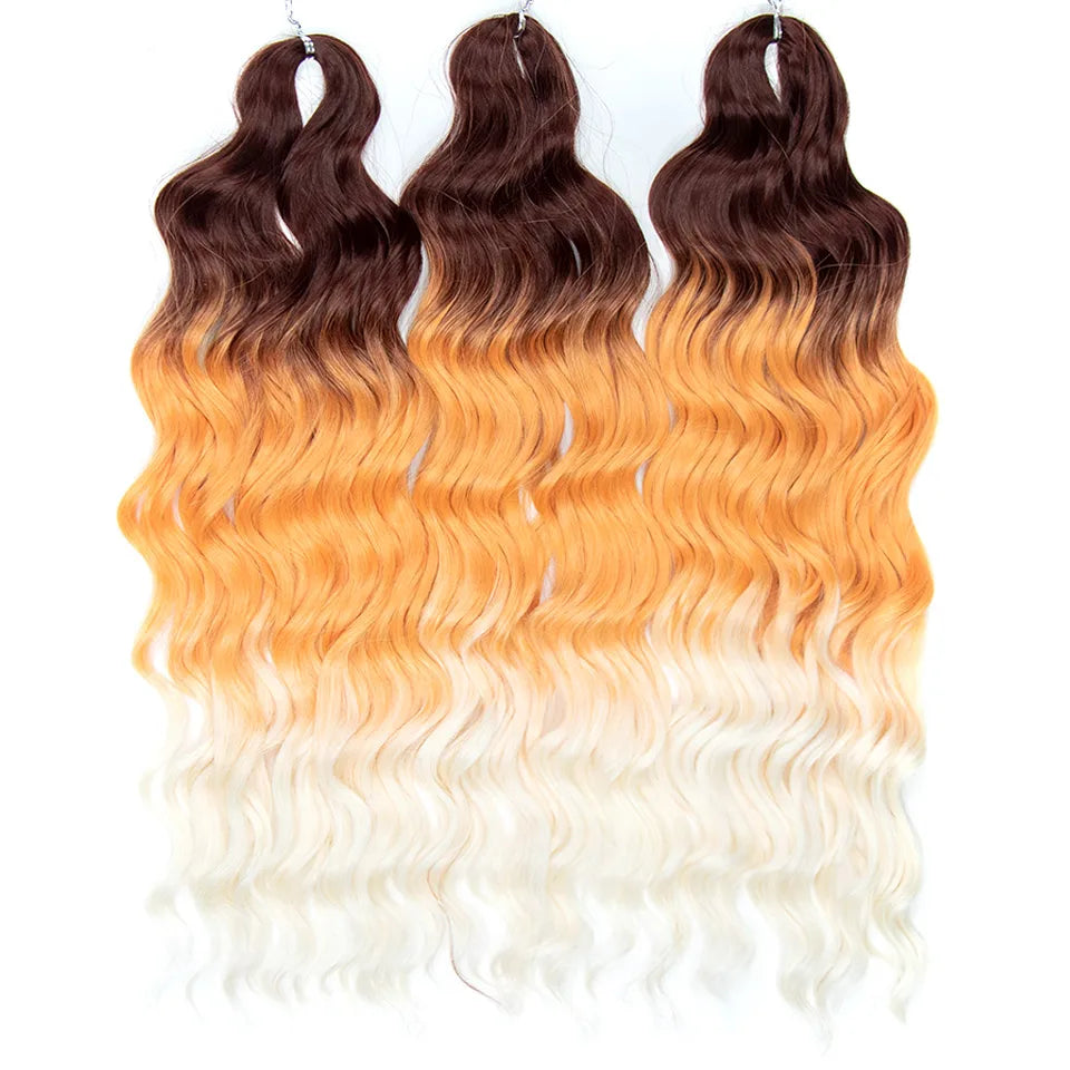 FASHION IDOL 24" 3pcs Deep Wave Curl Hair Synthetic Water Wave Braiding Hair Extensions Ombre Rainbow color Twist Crochet Hair