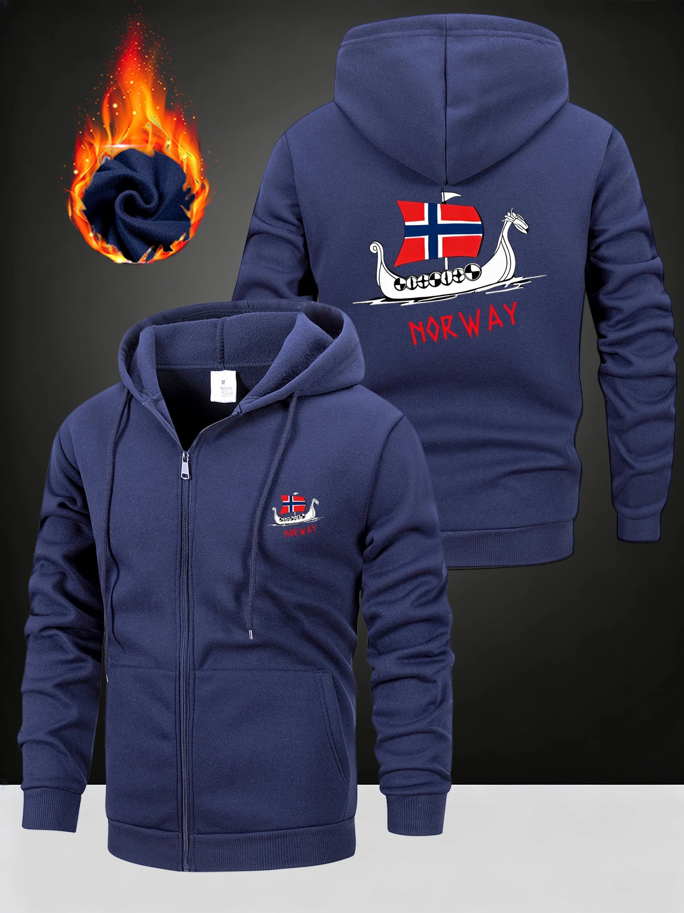 2025 Autumn Windproof Hoodie Norway Printed Men Sweatshirt Zipper Closure Jacket Fashion Sports Casual Streetwear Male Clothing