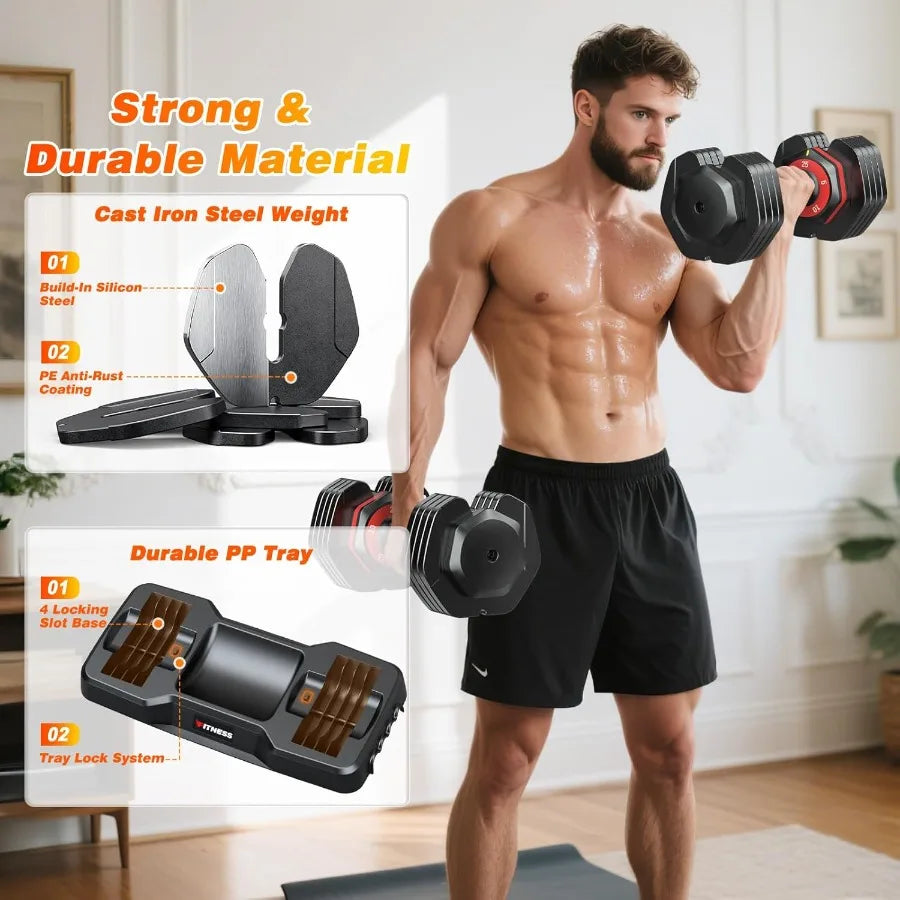 XDDIAS Adjustable Dumbbell Set of 2 with Fast Adjust Weights for Home Gym 25/55/80LB Capacity 5/10/16 in 1 Free Weights Dumbbel