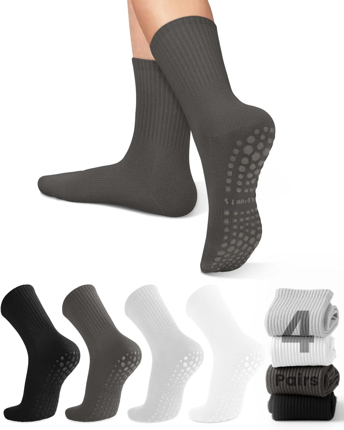 4-6 pairs of women's yoga socks, solid color midsole anti slip grip yoga Pilates ballet socks