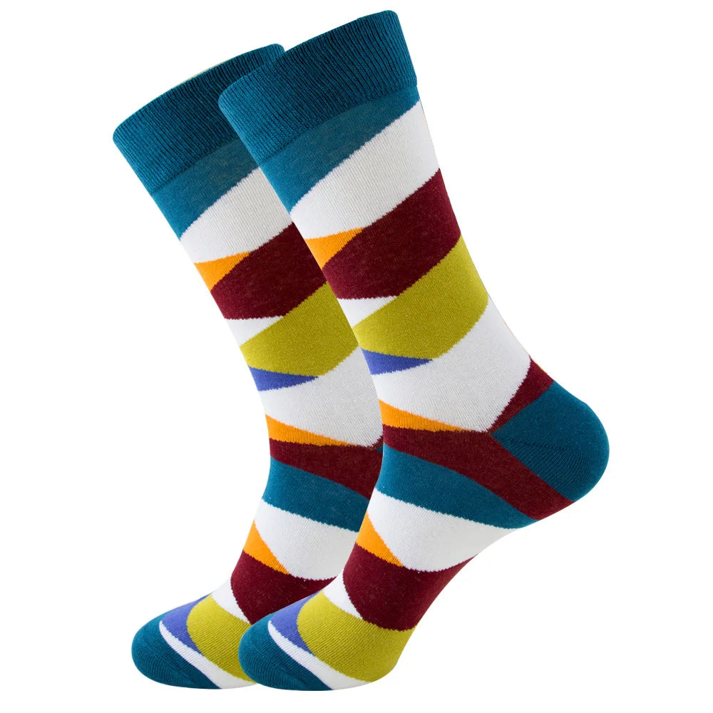 Men's Happy socks Colorful striped women's socks High quality checkered diamond geometry Harajuku combed cotton socks gift socks