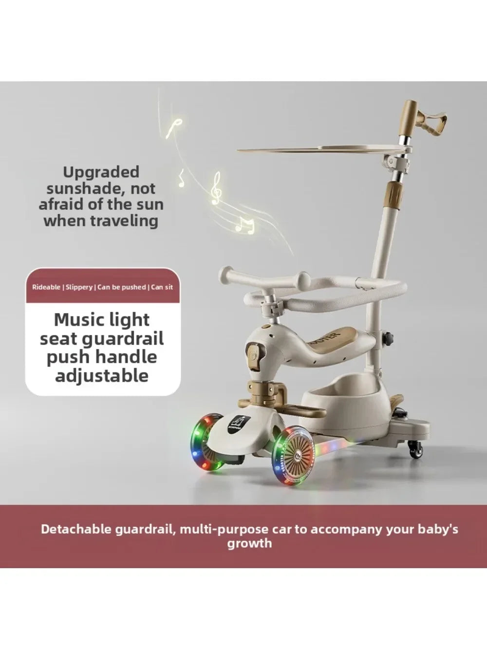 Scooter Voor Kinderen Vouwen 3 Wiel Skateboard Driewieler Baby Draagbare Kinderwagen Hoverboard Speelt Muziek Balans Multimodaal