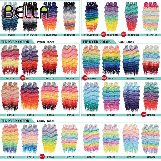 FASHION IDOL 24" 3pcs Deep Wave Curl Hair Synthetic Water Wave Braiding Hair Extensions Ombre Rainbow color Twist Crochet Hair