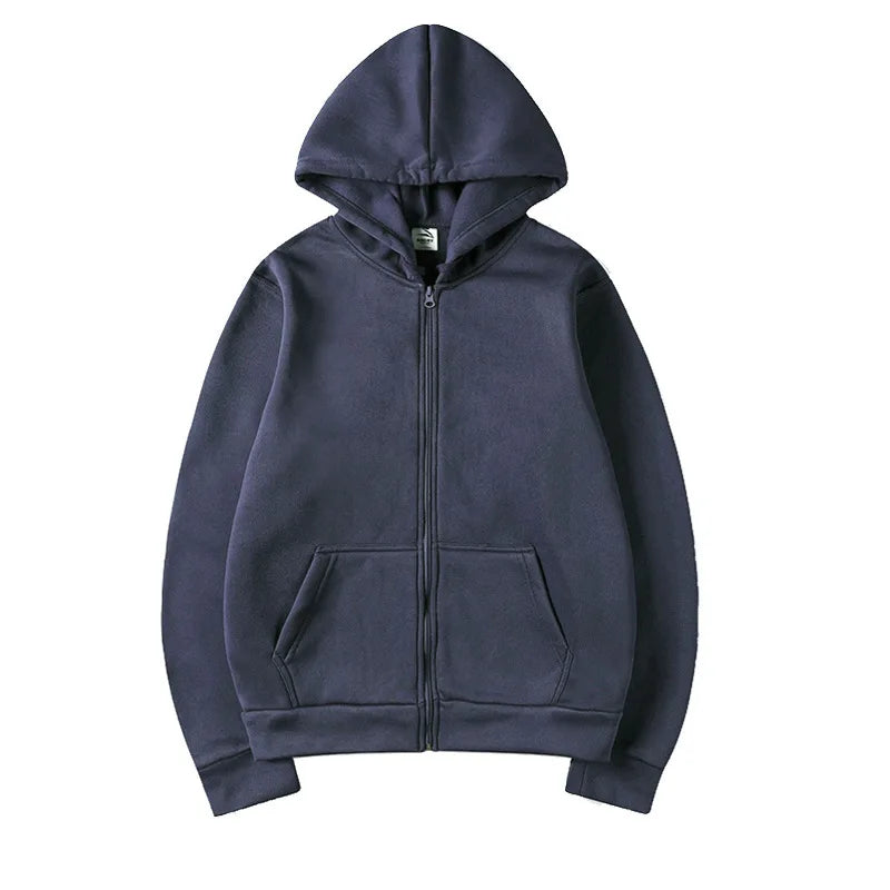 2025New Trendy Sweatshirt Coat Front Pockets Warm Zipper Lamb Wool Jacket Men and Woman Autumn Winter Pure Color Cardigan Hoodie