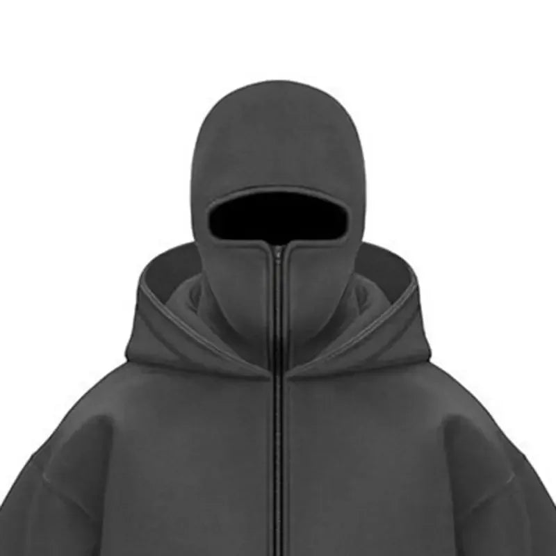 Adult Zipper Hooded Sweatshirt Soft Fleece Jacket With Hoodie Mask Men Women Windbreaker  Casual Outwear Loose Sports Coat Tops