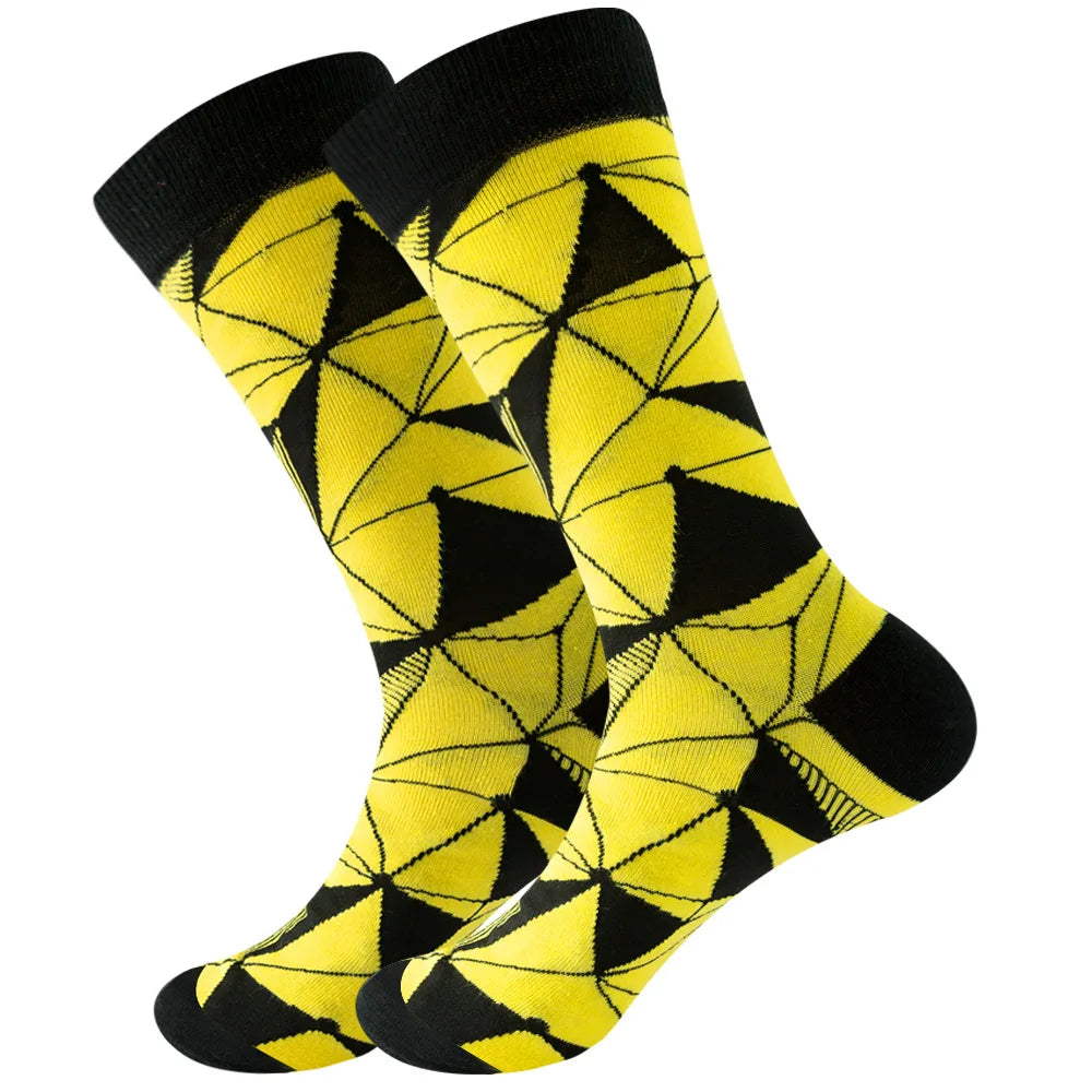 Men's Happy socks Colorful striped women's socks High quality checkered diamond geometry Harajuku combed cotton socks gift socks